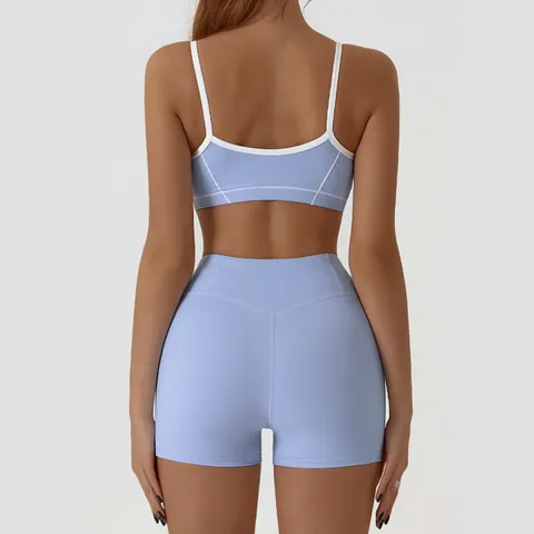 Women Seamless Naked Feeling Yoga Set U-Neck Sleeveless Crop Top And Butt Lift Shorts Fitness Activewear