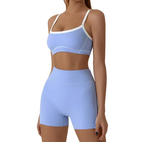 Women Seamless Naked Feeling Yoga Set U-Neck Sleeveless Crop Top And Butt Lift Shorts Fitness Activewear
