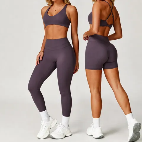 Women's Seamless Nude-Feel Fitness Yoga Set High Impact Sports Bra And High Waist Butt Lift Leggings Workout Activewear