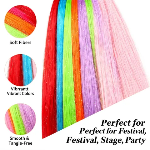 Extension Coda di Cavallo Parrucca Capelli Sintetici Arcobaleno Vivace Con Fili Laser Elastico per Capelli per Festival Musicale Halloween Festa Donna Bambini Accessori Capelli