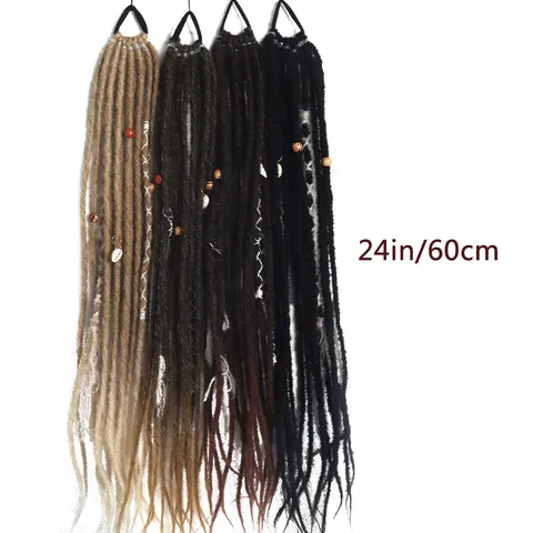 Extension de Queue de Cheval Dreadlocks en Fibre Synthétique Bohème Postiche Long Tressé Avec Élastique Perles Coquillages Décor pour Femmes Fête Décontracté