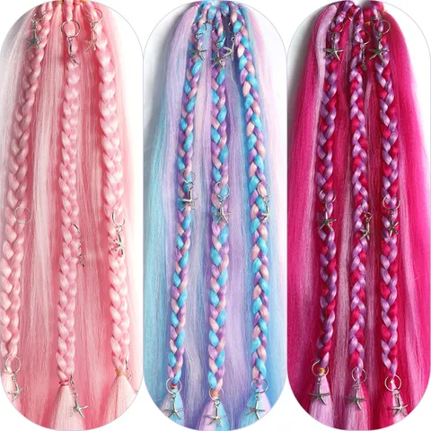 Extensión de Coleta Trenzada Sintética Bohemio Con Amuletos de Estrella de Metal Accesorio de Cabello Largo Lacio Degradado para Fiesta Mujer