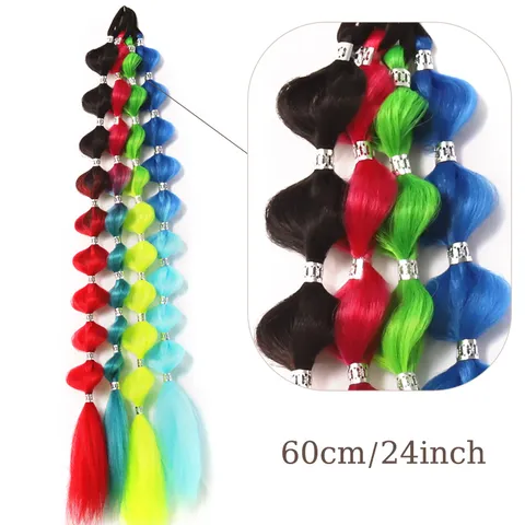 Lebhafte Synthetische Faser Mehrfarbiger Verlauf Bubble Braids Pferdeschwanz Perücke Verlängerung Mit Metallmanschetten Haarschmuck Für Party Damen Unisex