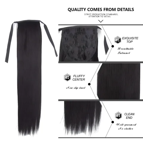 Long Straight Ponytail Extension Synthetic High-Temperature Fiber Ribbon Tie-In Ponytail Hairpiece with Bowknot For Women Daily Hair Styling