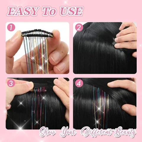 Extensions Cheveux Scintillantes Clip In Mèches Métalliques Brillantes Pièces d'Extension Cheveux Holographiques Accessoire Cheveux Scintillant Coloré Pour Fête Filles Adolescentes