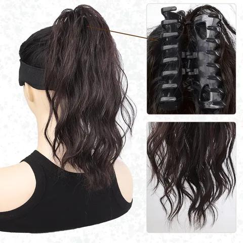 Dames Synthetische Lange Krullende Klauwclip Paardenstaart Extensie Fluffy Waterval Golvend Haarteil Hoge Temperatuur Vezel Vals Haar Voor Dagelijks Feest