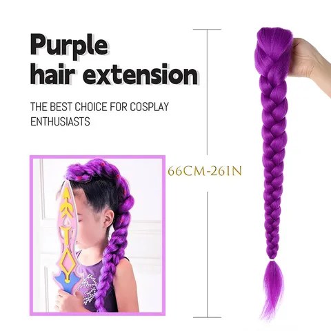 Long Purple Braided Wig Extension Synthetic Hair Braid Clip In Ponytail Hairpiece For Women Cosplay Party Hair Decoration