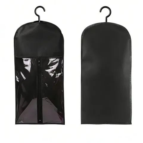 Breathable Non-Woven Wig Storage Bag With Clear PVC Window Zipper Hanging Dustproof Cover Case For Hair Extension Protection Holder Home Organizer