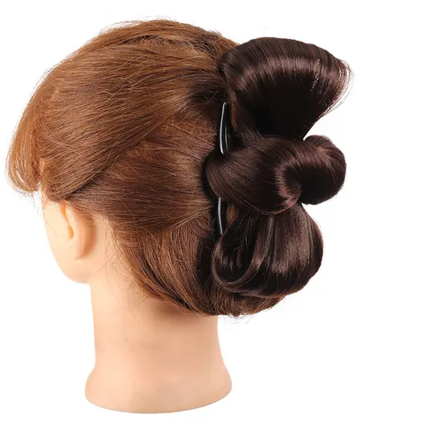 Bow Bun Wig Claw Clip Synthetic High Temperature Fiber Hair Extension Low Ponytail Updo Flower Bud Hair Accessory For Women Party