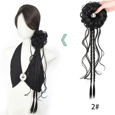 New Chinese Style Synthetic Fiber Braided Wig Ponytail Side Bun Braids For Women Atmospheric Elegant Hair Extensions Hair Accessories