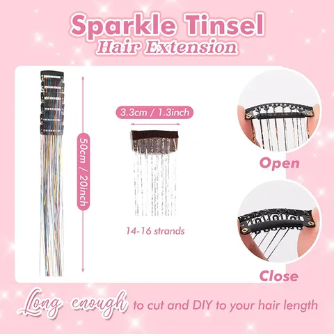 Extensions Cheveux Scintillantes Clip In Mèches Métalliques Brillantes Pièces d'Extension Cheveux Holographiques Accessoire Cheveux Scintillant Coloré Pour Fête Filles Adolescentes