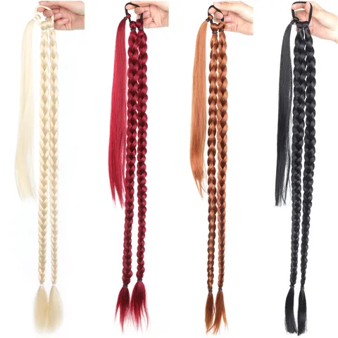 Extensión de Coleta Envolvente de Trenzas Dobles de Fibra Sintética de Alta Temperatura Largos Postiches Hechos a Máquina para Mujeres