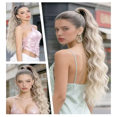 Long Water Wave Curly Claw Clip Ponytail Extension Synthetic Hairpiece Gradient Wavy Ponytail Wig For Women Party Daily