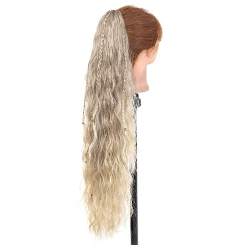 Long Water Wave Curly Claw Clip Ponytail Extension Synthetic Hairpiece Gradient Wavy Ponytail Wig For Women Party Daily