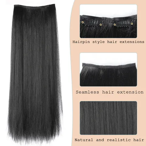 Extensión de Cabello Sintético Largo Recto Pieza Única con Clip Para Mujer Extensiones de Cabello Naturales Realistas