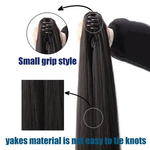 Long Straight Claw Clip Ponytail Extension Synthetic Hairpiece For Women Natural Black Heat Resistant Grip Hair Piece