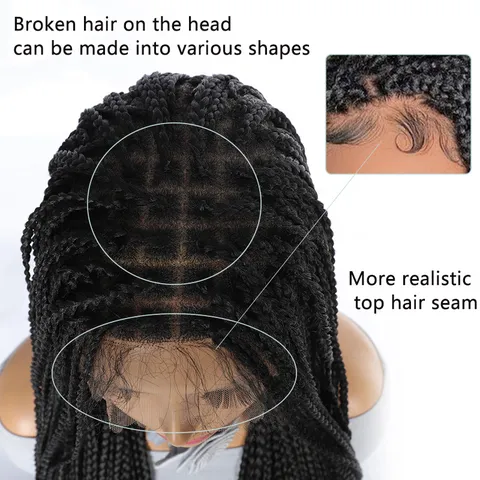 Long Synthetic Dreadlock Lace Front Wig For Women Black Three Strand Braided Wig Hand Tied Crochet Hair Full Head Wigs