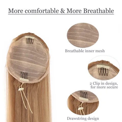 Extensión de Coleta Larga y Lisa para Mujer de Fibra Sintética Resistente al Calor Postizo Natural para Uso Diario y Fiestas