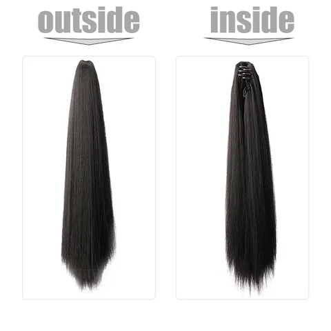 Long Straight Claw Clip Ponytail Extension Synthetic Hairpiece For Women Natural Black Heat Resistant Grip Hair Piece