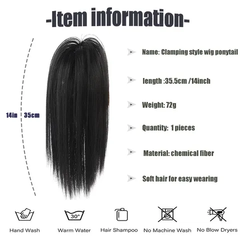 Extensión de Coleta Larga Recta Postizo Sintético Natural Con Pinza de Garra para Mujeres Volumen de Cabello Diario