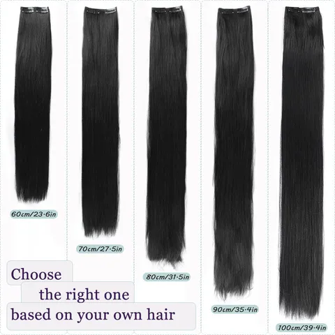 Extensión de Cabello Sintético Largo Recto Pieza Única con Clip Para Mujer Extensiones de Cabello Naturales Realistas