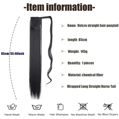 Long Straight Wrap Around Ponytail Extension Synthetic High Temperature Fiber Hairpiece With Hook And Loop Closure For Women Daily Wear Party Use