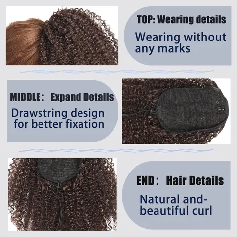 Synthetik Kordelzug Kinky Curly Pferdeschwanz Verlängerung Für Schwarze Frauen Hochtemperaturfaser Afro Pferdeschwanz Haarteil Flauschig