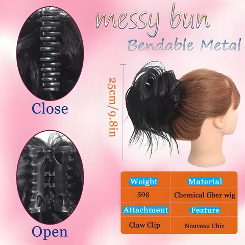Women Synthetic Messy Bun Hair Piece Claw Clip Hair Extension Heat Resistant Fiber Curly Ponytail Updo Hair Bun Styling