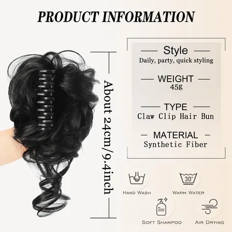 Messy Bun Hair Piece Claw Clip In Synthetic Hairpiece Fluffy Updo Extension With Curly tendrils For Women Daily Styling