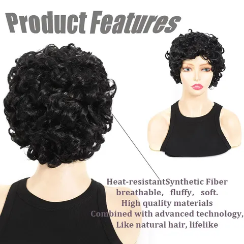 Short Afro Kinky Curly Synthetic Wig For Black Women Black Pixie Cut Wigs Heat Resistant Fiber Machine Made Daily Fashion Wigs