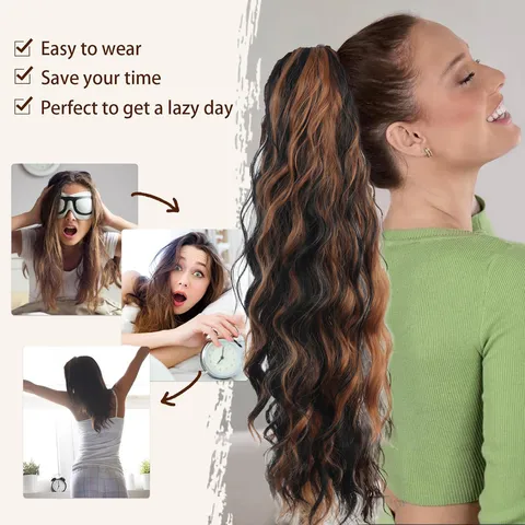 Vrouwen Watergolf Klauwclip Paardenstaart Extension Synthetisch Haar Golvend Krullend Lang Ombre Bruin Blond Haarstuk