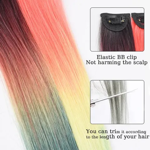 Rainbow Clip In Hair Extensions Long Gradient Colorful Hair Piece One Piece Seamless Synthetic Highlights For Women