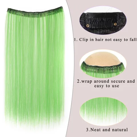 Extensions de Cheveux Longs Lisses pour Femmes Monobloc en Forme de U à Clipser en Fibre Synthétique Haute Température