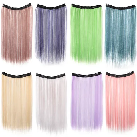 Extensions de Cheveux Longs Lisses pour Femmes Monobloc en Forme de U à Clipser en Fibre Synthétique Haute Température