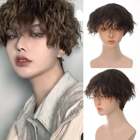 Men's Short Curly Wig Synthetic High Temperature Fiber Heat Resistant Breathable Rose Net Natural Hair For Cosplay Daily