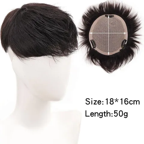 Natural Black Human Hair Toupee For Men Breathable Mesh Hairpiece Invisible Hair Extension Replacement Clip In Top Wig