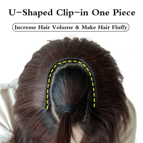 Extensiones de Cabello de Una Pieza en Forma de U con Clip Liso de Fibra Sintética de Alta Temperatura para Aumentar Volumen Mujer
