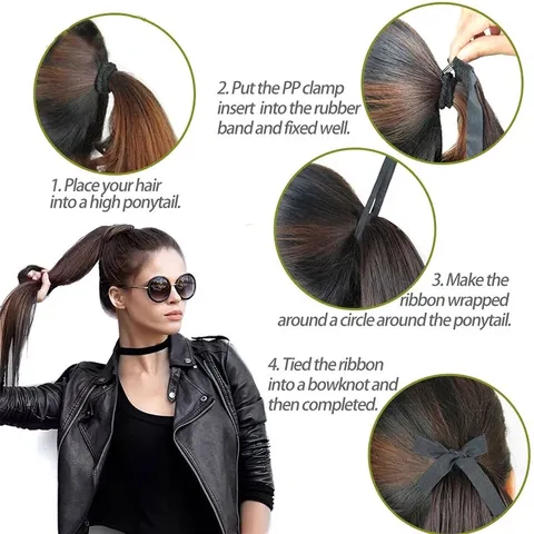 Peluca de Coleta Lacia Larga Sintética para Mujer Extensión de Cabello de Fibra de Alta Temperatura Con Cinta para Fiesta Diario