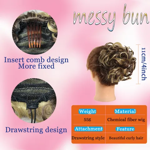 Postiche Chignon Flou pour Femmes Extension en Cheveux Synthétiques Avec Peigne pour Coiffure Quotidienne Fête