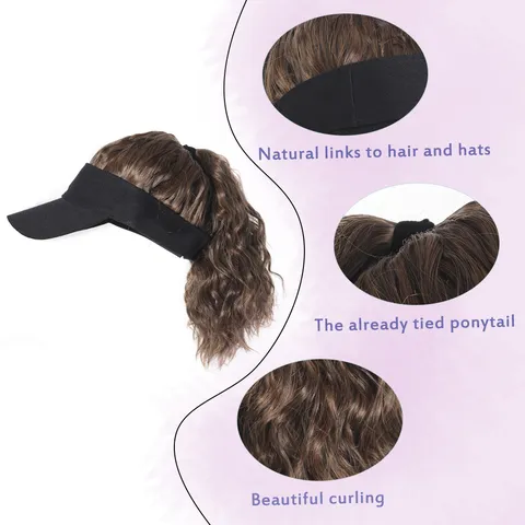 Women Empty Top Hat Wig With Corn Perm Ponytail Synthetic High Temperature Silk Hair Sunshade Breathable Fashion Wig Cap
