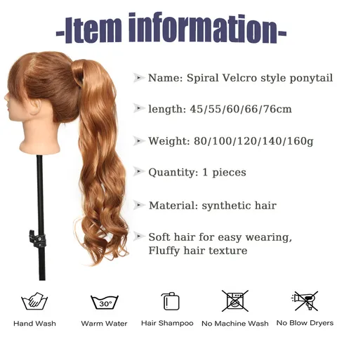 Extension Coda di Cavallo Lunga Ondulata Ricci Velcro Capelli Sintetici per Donna Quotidiano Festa Look Naturale