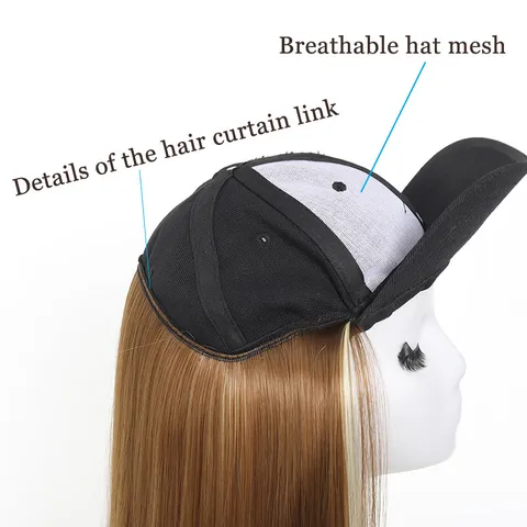Damen Baseballkappe Mit Langen Glatten Synthetischen Haaren Integrierte Hutperücke Natürliche Haarverlängerungen Mode Hut Perücke