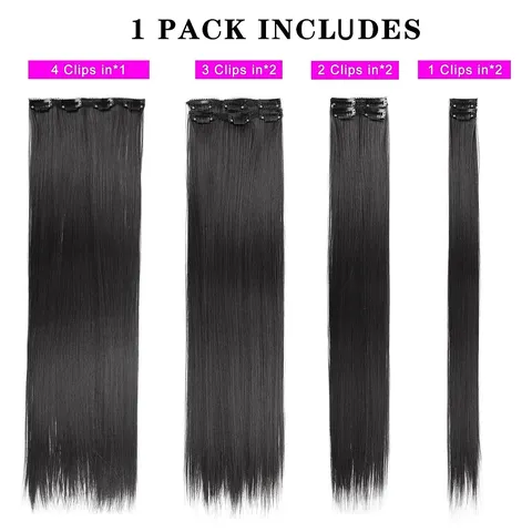 Extensiones de Cabello Sintético para Mujer Lisas y Onduladas Naturales Clip In Postizos Largo Volumen Accesorio para Cabello Diario Fiesta