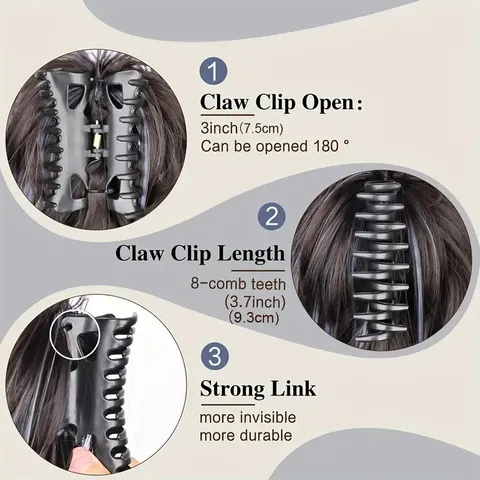 Extensión de Coleta Larga Recta Postizo Sintético Natural Con Pinza de Garra para Mujeres Volumen de Cabello Diario