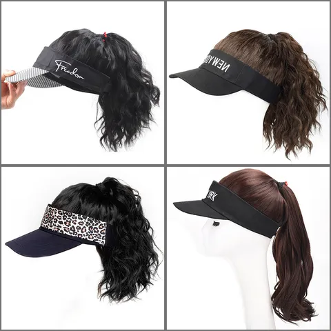 Women's Baseball Cap With Synthetic Long Curly Hair Wig Extensions Fashion Letter Embroidery Duck Tongue Hat Wig Daily Use