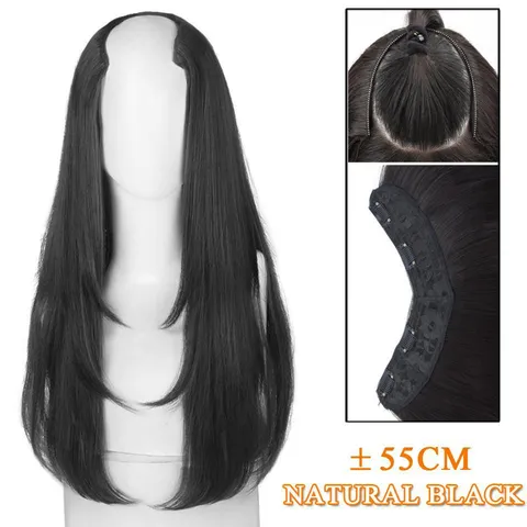 Women V-Shaped Layered One-Piece Long Synthetic Hair Extensions Natural Inner Buckle Heat Resistant Fiber Hair With Clips