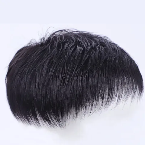 Men Human Hair Piece Crew Cut Style Natural Black Short Wig Hair Replacement Toupee For Covering White Hair And Receding Hairline