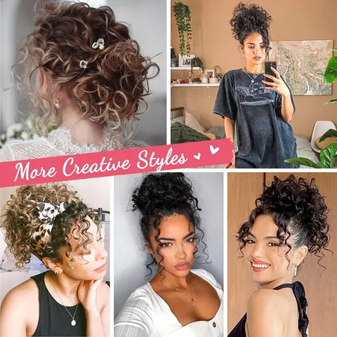Chignon Donna Messy con Coulisse Corto Ondulato Estensione in Fibra Sintetica Termoresistente per Acconciatura Quotidiana Festa