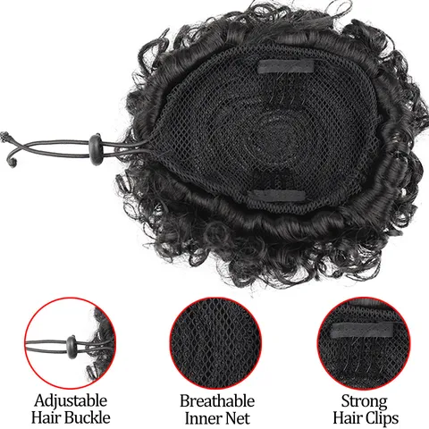 Chignon Parrucca Ricci Africani Con Coulisse E Clip Posticcio In Fibra Ad Alta Temperatura Per Donna Extension Afro Puff