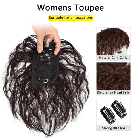 Toupet di Capelli Ricci Corti Sintetici per Donna Posticcio Soffice Naturale per Volume Superiore Clip Traspirante Sottile in Toupet